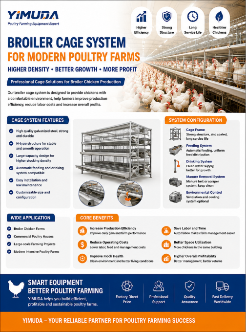 Broiler Cage System & Automatic Manure Removal | YIMUDA Poultry Equipment